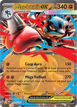 Carte Pokémon Double rare Méga Lucario ex 77/132 de la série Méga-Évolution