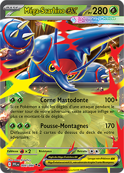 Carte Pokémon Double rare Méga Scarhino ex 4/94 de la série Flammes Fantasmagoriques