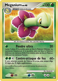 Carte Pokémon Holographique Rare Meganium 13/123 de la série Trésors Mystérieux