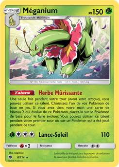 Carte Pokémon Rare Méganium 8/214 de la série Tonnerre Perdu