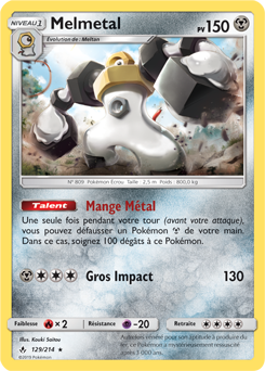 Carte Pokémon Holographique Rare Melmetal 129/214 de la série Alliance Infallible