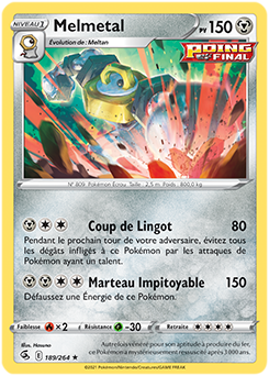Carte Pokémon Holographique rare Melmetal 189/264 de la série Poing de Fusion