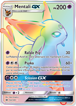 Carte Pokémon Secrète Rainbow GX Mentali GX 152/149 de la série Soleil & Lune