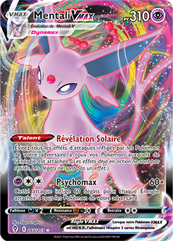 Carte Pokémon Ultra rare VMAX Mentali VMAX 65/203 de la série Évolution Céleste