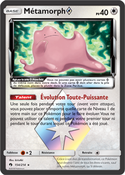 Carte Pokémon Métamorph 154/214 de la série Tonnerre Perdu en vente au meilleur prix