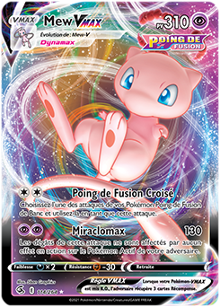 Carte Pokémon Ultra rare VMAX Mew VMAX 114/264 de la série Poing de Fusion