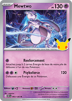 Carte Pokémon Rare Mewtwo 063/128 de la série 30e Anniversaire
