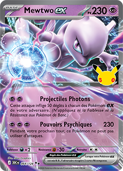 Carte Pokémon Double rare Mewtwo ex 064/128 de la série 30e Anniversaire