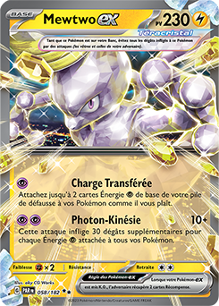 Carte Pokémon Double rare Mewtwo ex 58/182 de la série Faille Paradoxe