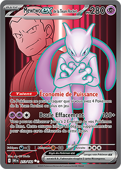 Carte Pokémon Ultra rare Mewtwo ex de la Team Rocket 213/182 de la série Rivalités Destinées