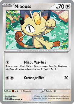 Carte Pokémon Miaouss 52/165 de la série 151 en vente au meilleur prix