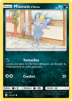 Carte Pokémon Miaouss d'Alola 128/236 de la série Éclipse Cosmique en vente au meilleur prix