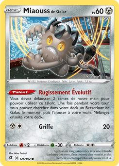 Carte Pokémon Miaouss de Galar 126/192 de la série Clash des Rebelles en vente au meilleur prix