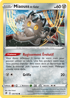 Carte Pokémon Commune Miaouss de Galar 126/192 de la série Clash des Rebelles