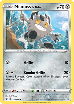 Carte Pokémon Commune Miaouss de Galar 112/185 de la série Voltage Éclatant