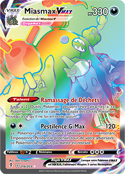 Carte Pokémon Miasmax VMAX 216/203 de la série Évolution Céleste en vente au meilleur prix