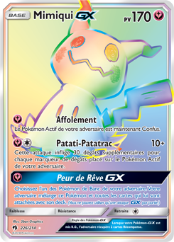 Carte Pokémon Secrète Rainbow GX Mimiqui GX 226/214 de la série Tonnerre Perdu