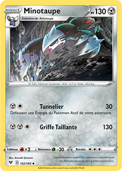 Carte Pokémon Peu commune Minotaupe 122/185 de la série Voltage Éclatant