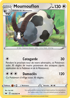 Carte Pokémon Peu commune Moumouflon 154/202 de la série Épée et Bouclier