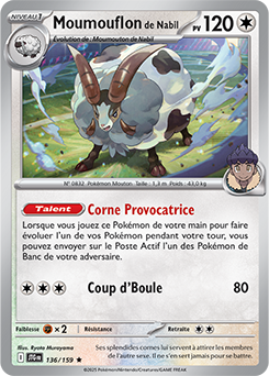 Carte Pokémon Rare Moumouflon de Nabil 136/159 de la série Aventures Ensemble