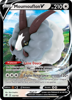Carte Pokémon Ultra rare V Moumouflon V 153/192 de la série Clash des Rebelles