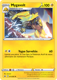 Carte Pokémon Peu commune Mygavolt 71/202 de la série Épée et Bouclier