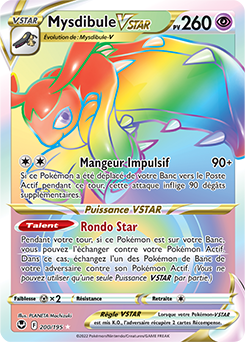 Carte Pokémon Rainbow VSTAR Mysdibule VSTAR 200/195 de la série Tempête Argentée