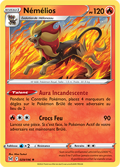 Carte Pokémon Holographique rare Nemelios 029/196 de la série Origine Perdue