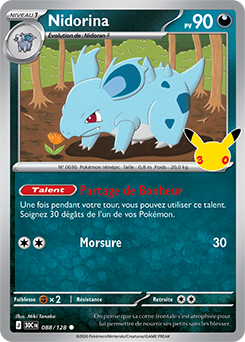 Carte Pokémon Communes Nidorina 088/128 de la série 30e Anniversaire