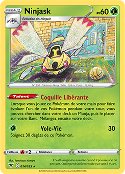 Carte Pokémon Rare Ninjask 014/185 de la série Voltage Éclatant