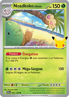 Carte Pokémon Communes Noadkoko d'Alola 002/128 de la série 30e Anniversaire