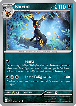 Carte Pokémon Noctali 130/197 de la série Flammes Obsidiennes en vente au meilleur prix
