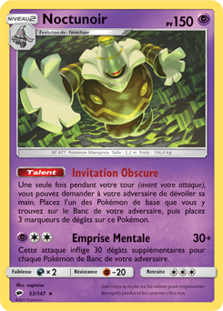 Carte Pokémon Holographique Rare Noctunoir 53/147 de la série Ombres Ardentes