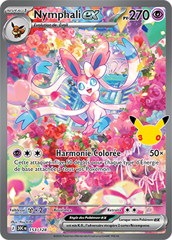Carte Pokémon Illustration spéciale rare Nymphali ex 153/128 de la série 30e Anniversaire
