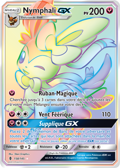Carte Pokémon Secrète Rainbow GX Nymphali GX 158/145 de la série Gardiens Ascendants