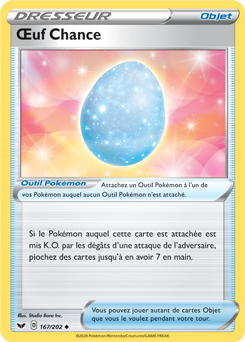 Carte Pokémon Peu commune Œuf Chance 167/202 de la série Épée et Bouclier