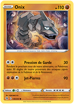 Carte Pokémon Onix 138/264 de la série Poing de Fusion en vente au meilleur prix