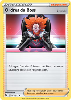 Carte Pokémon Ordres du Boss 058/072 de la série Destinées Radieuses en vente au meilleur prix