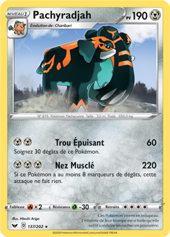 Carte Pokémon Pachyradjah 137/202 de la série Épée et Bouclier en vente au meilleur prix