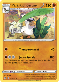 Carte Pokémon Holographique rare Palarticho de Galar 95/192 de la série Clash des Rebelles