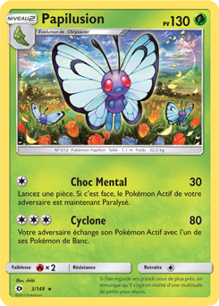 Carte Pokémon Papilusion 3/149 de la série Soleil & Lune en vente au meilleur prix
