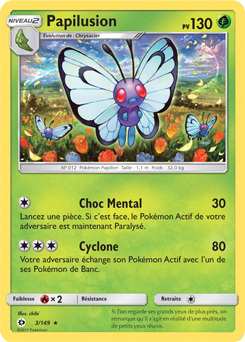 Carte Pokémon Rare Papilusion 3/149 de la série Soleil & Lune