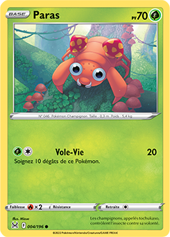 Carte Pokémon Paras 004/196 de la série Origine Perdue en vente au meilleur prix