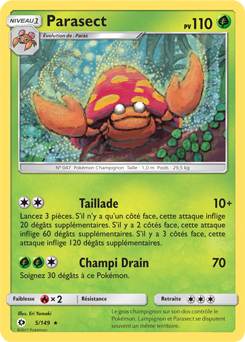 Carte Pokémon Rare Parasect 5/149 de la série Soleil & Lune
