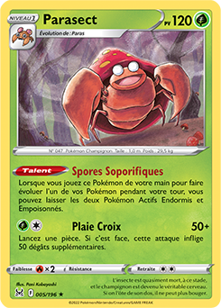 Carte Pokémon Rare Parasect 005/196 de la série Origine Perdue