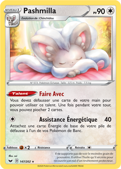 Carte Pokémon Pashmilla 147/202 de la série Épée et Bouclier en vente au meilleur prix