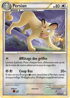 Carte Pokémon Rare Persian 27/123 de la série HeartGold SoulSilver