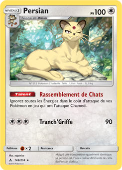 Carte Pokémon Rare Persian 148/214 de la série Alliance Infallible