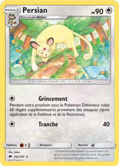 Carte Pokémon Persian 102/147 de la série Ombres Ardentes en vente au meilleur prix
