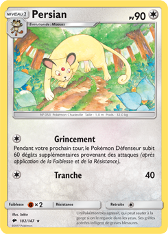 Carte Pokémon Rare Persian 102/147 de la série Ombres Ardentes